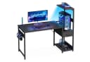 ODK Gamingtisch mit LED-Beleuchtung, Regal & Schublade in Carbon-Optik Schwarz Bild 3