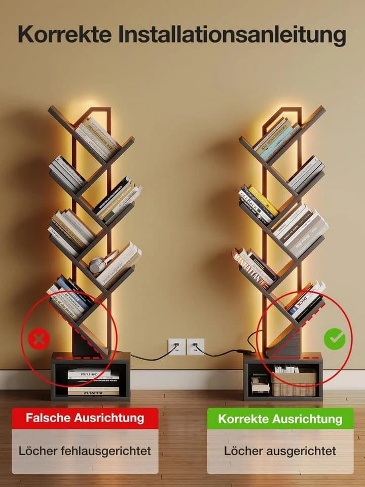 ODK Bücherregal Baumform Schwarz/Weiß mit LED-Licht - Bild 5