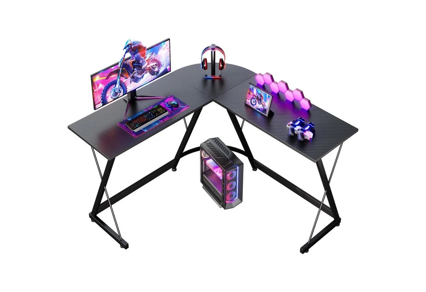 ODK Gamingtisch L-Form 120cm Schwarz Kohlefaser Optik - Bild 3