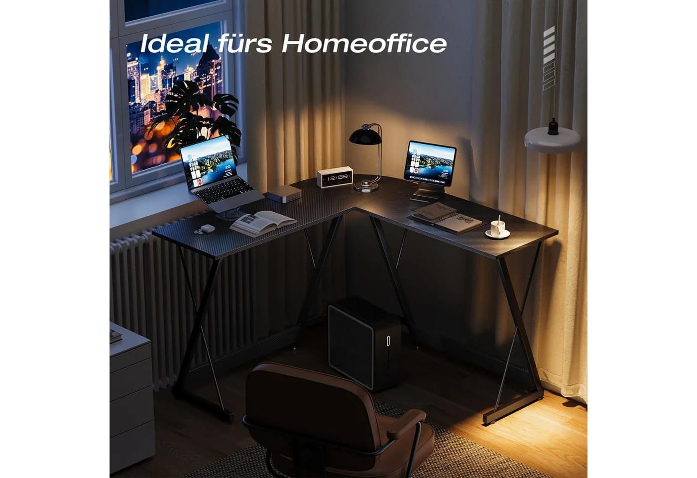 ODK Gamingtisch L-Form 120cm Schwarz Kohlefaser Optik - Bild 4