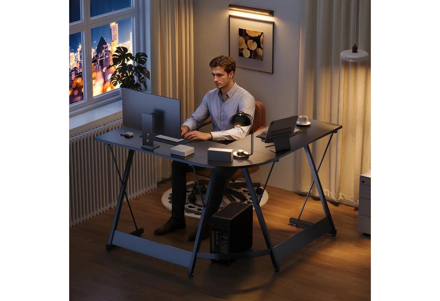 ODK Gamingtisch L-Form 120cm Schwarz Kohlefaser Optik - Bild 5