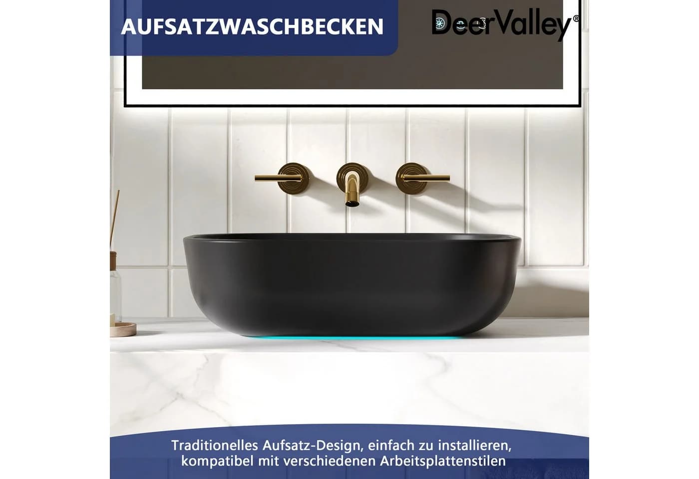 DeerValley Oval-Aufsatzbecken Schwarz Hochglanz Keramik - Bild 5