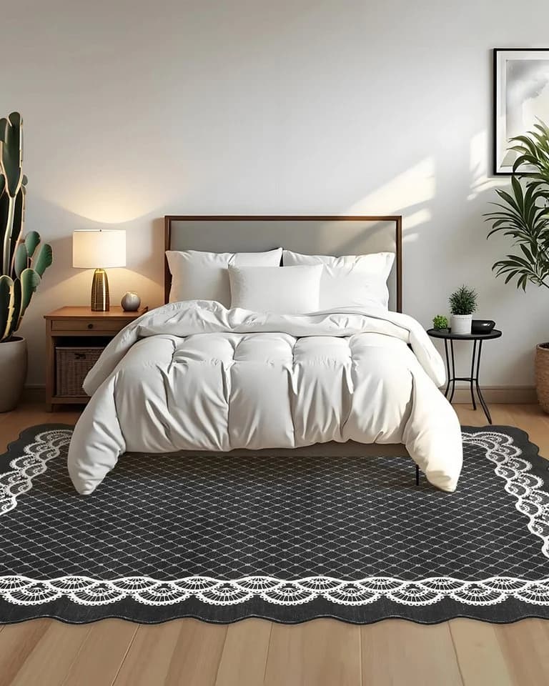 GarveeMore Teppich Schwarz Moderner Flachflor mit rutschfestem TPR-Rücken
