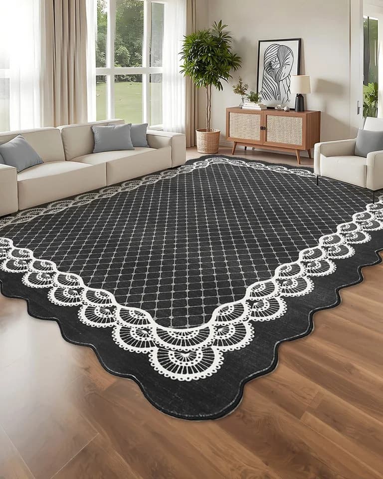 GarveeMore Teppich Schwarz Moderner Flachflor mit rutschfestem TPR-Rücken - Bild 2