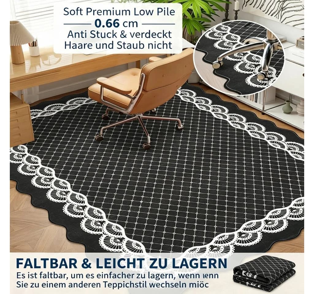 GarveeMore Teppich Schwarz Moderner Flachflor mit rutschfestem TPR-Rücken - Bild 4