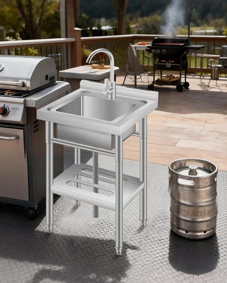GarveeMore Waschtisch-Set Edelstahl mit Unterbauschrank