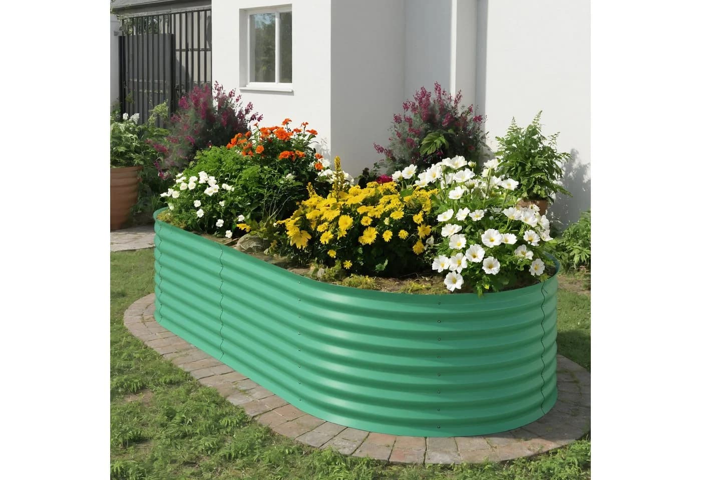 GarveeMore Hochbeet oval aus Stahl 62 cm Arbeitshöhe Grün - Bild 2