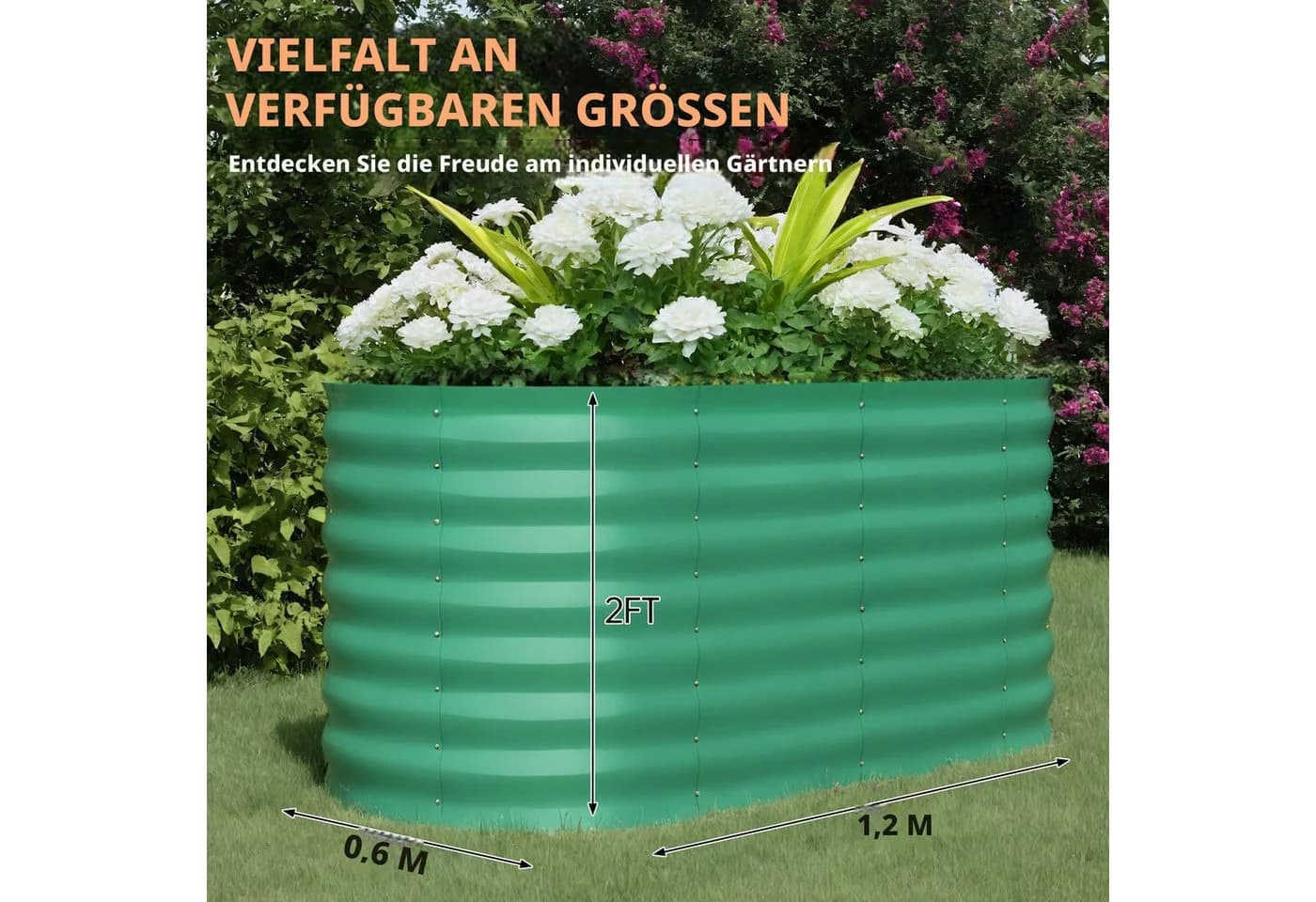 GarveeMore Hochbeet oval aus Stahl 62 cm Arbeitshöhe Grün - Bild 3