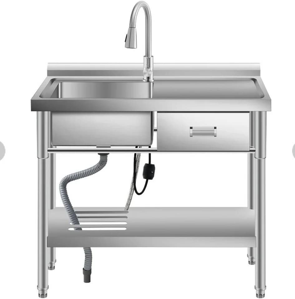 GarveeMore Edelstahl-Spülenblock mit Schublade & ausziehbarer Brause - Bild 2