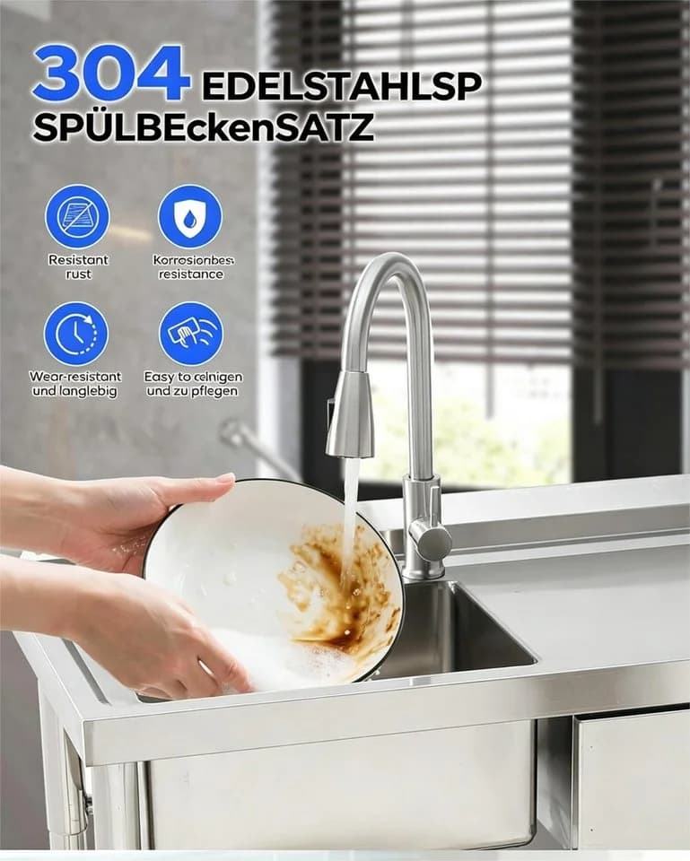 GarveeMore Edelstahl-Spülenblock mit Schublade & ausziehbarer Brause - Bild 4