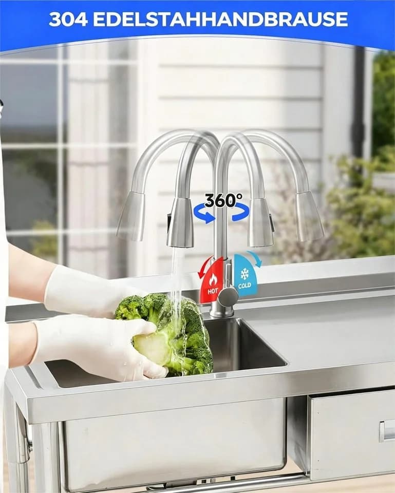 GarveeMore Edelstahl-Spülenblock mit Schublade & ausziehbarer Brause - Bild 5