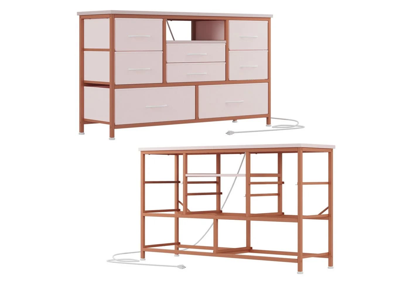 GarveeMore TV-Schrank Sideboard mit 8 Schubladen, RGB-LED & Steckdose Rosa - Bild 4