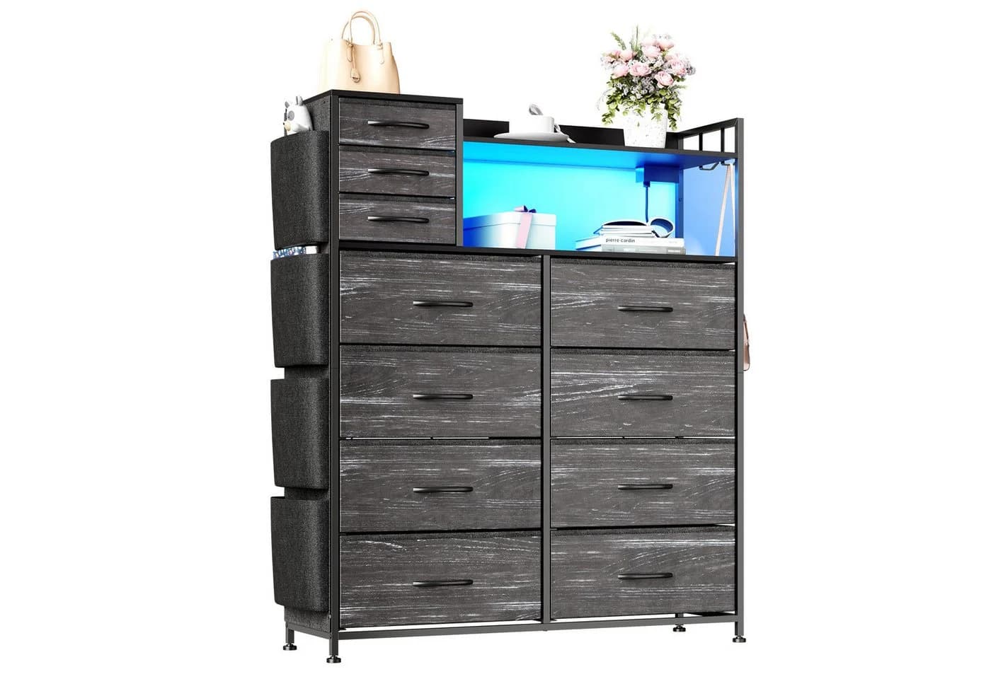 GarveeMore Kommode Schwarz mit 11 Schubladen, USB & LED - Bild 2