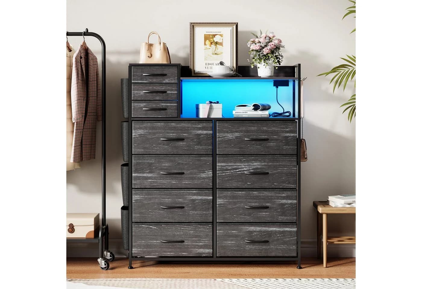 GarveeMore Kommode Schwarz mit 11 Schubladen, USB & LED - Bild 3