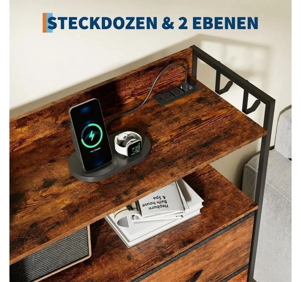 GarveeMore Kommode Highboard mit 11 Schubladen, USB & LED Braun - Bild 5