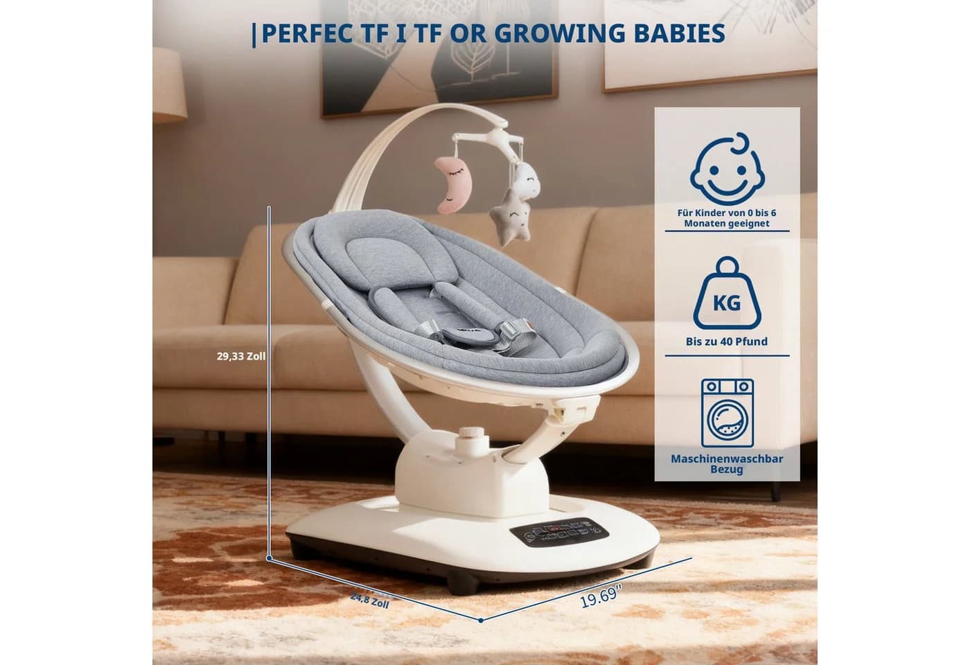 GarveeMore Elektrische Babyschaukel mit Spielzeugbügel, 5 Modi & Schlaflieder - Bild 3