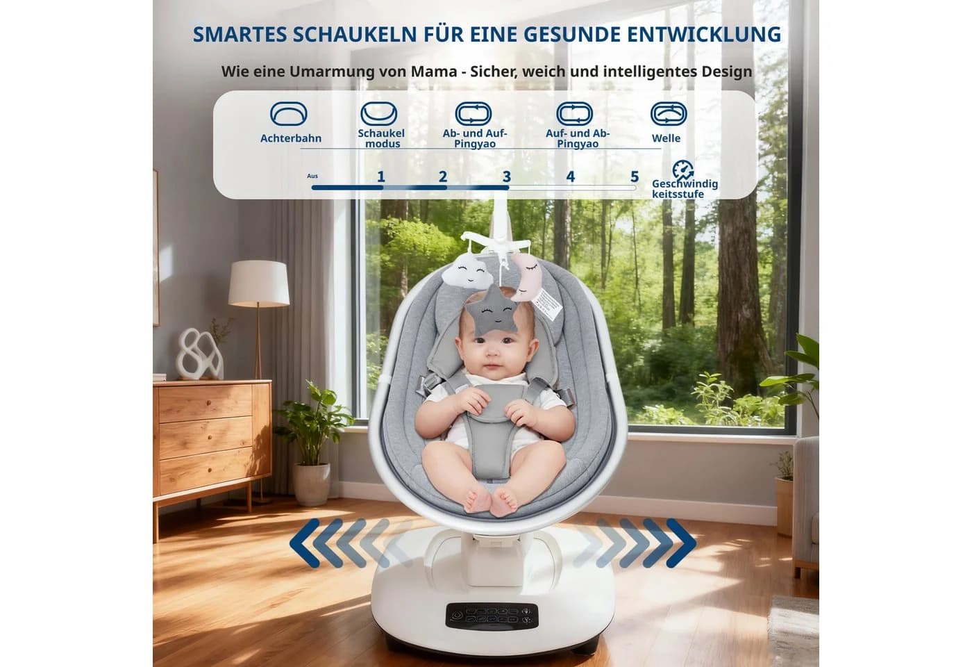 GarveeMore Elektrische Babyschaukel mit Spielzeugbügel, 5 Modi & Schlaflieder - Bild 4