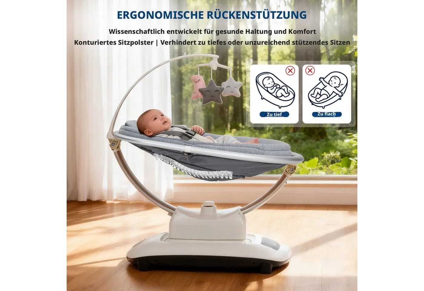 GarveeMore Elektrische Babyschaukel mit Spielzeugbügel, 5 Modi & Schlaflieder - Bild 5