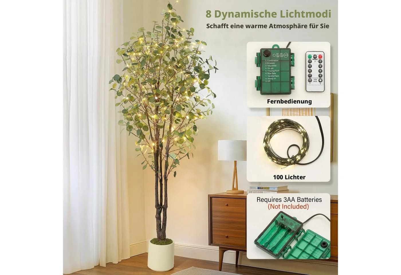 GarveeMore Kunstbaum mit LED Lichtern 210 cm Eukalyptus - Bild 5