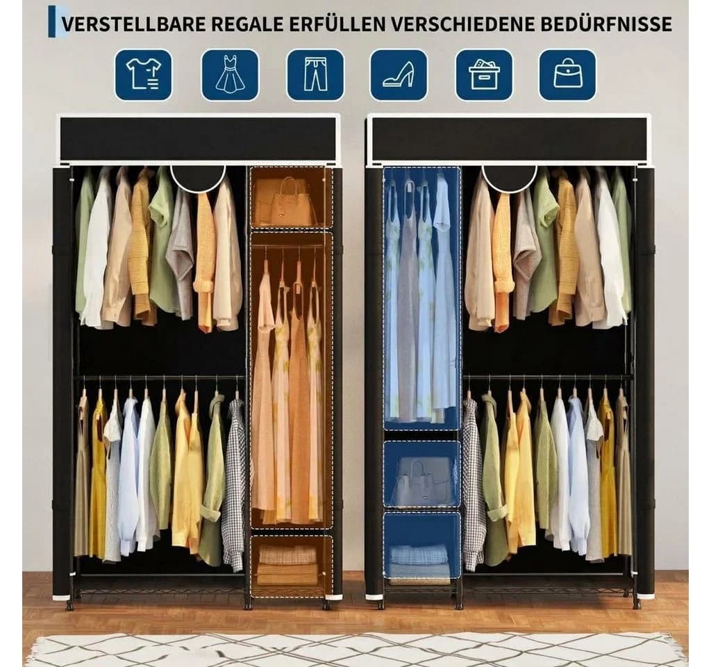 GarveeMore Kleiderschrank Kohlenstoffstahl Vlies Schwarz - Bild 4