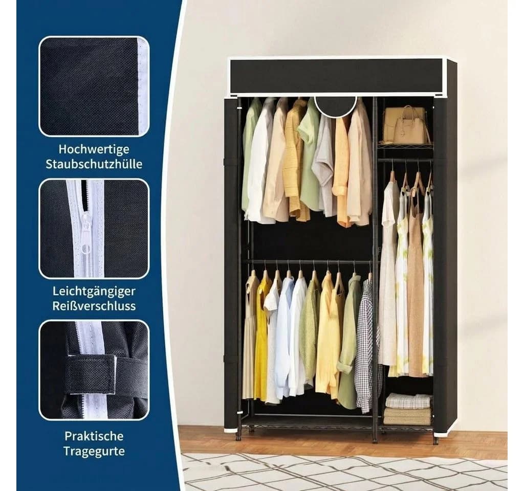 GarveeMore Kleiderschrank Kohlenstoffstahl Vlies Schwarz - Bild 5