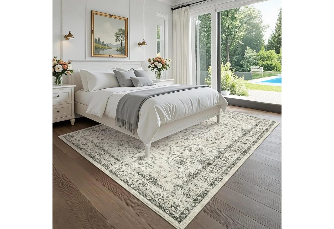 GarveeMore Faltbarer Boho-Teppich Beige/Weiß Print-Design