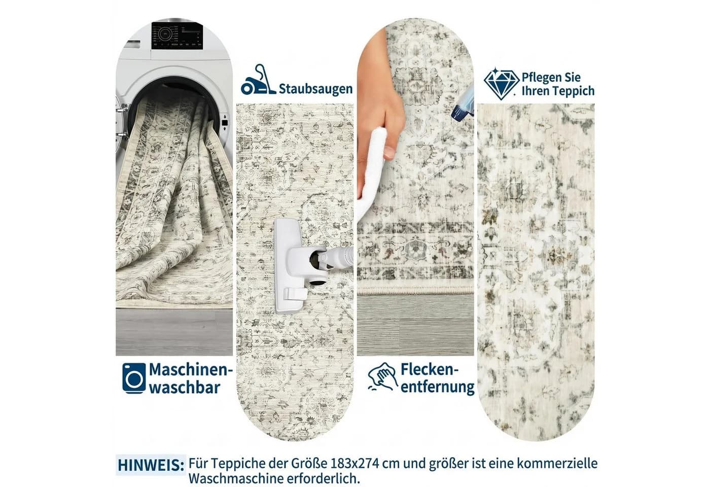 GarveeMore Faltbarer Boho-Teppich Beige/Weiß Print-Design - Bild 5