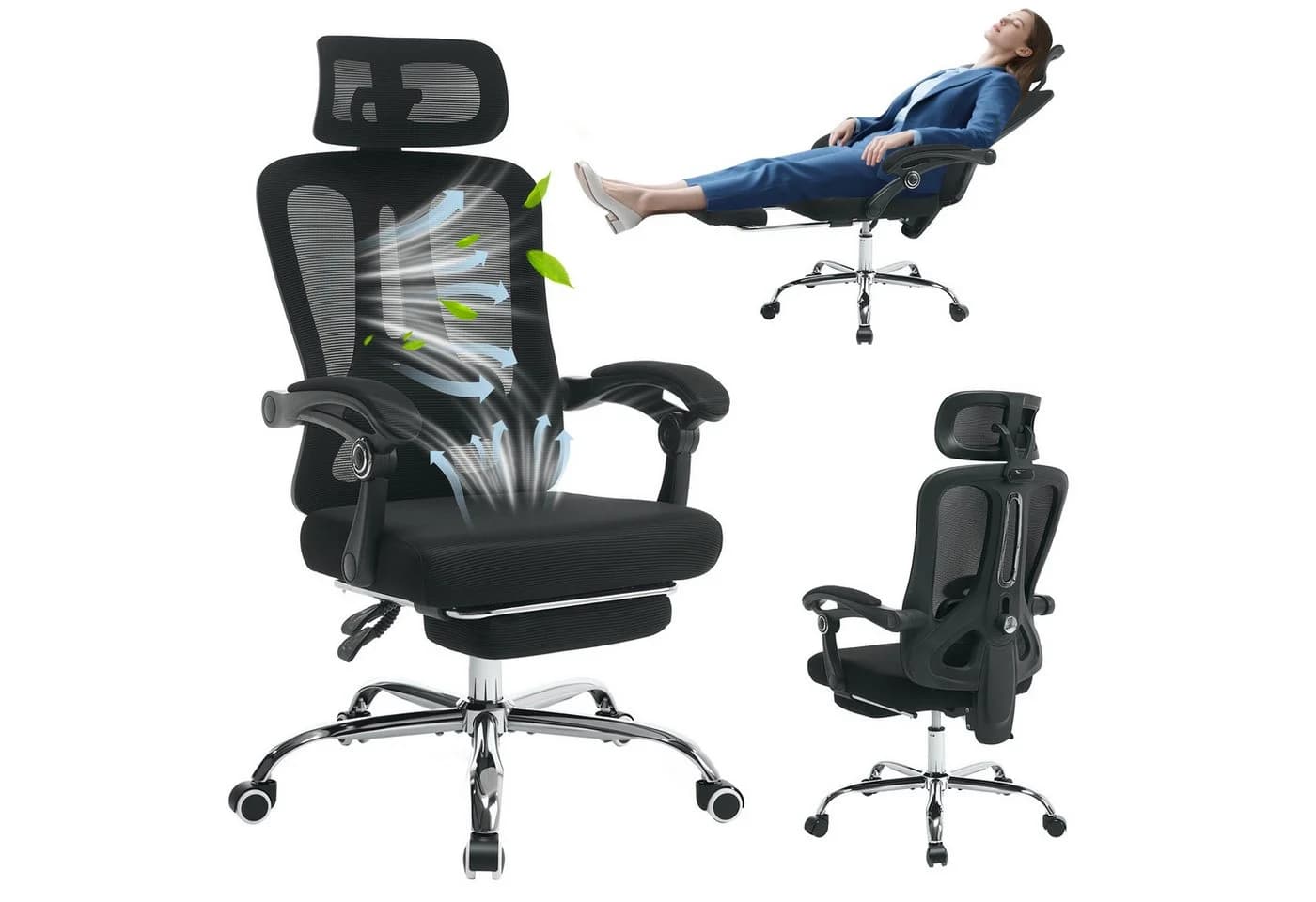 GarveeMore Bürostuhl Netzstoff Ergonomisch mit Lendenstütze - Bild 2