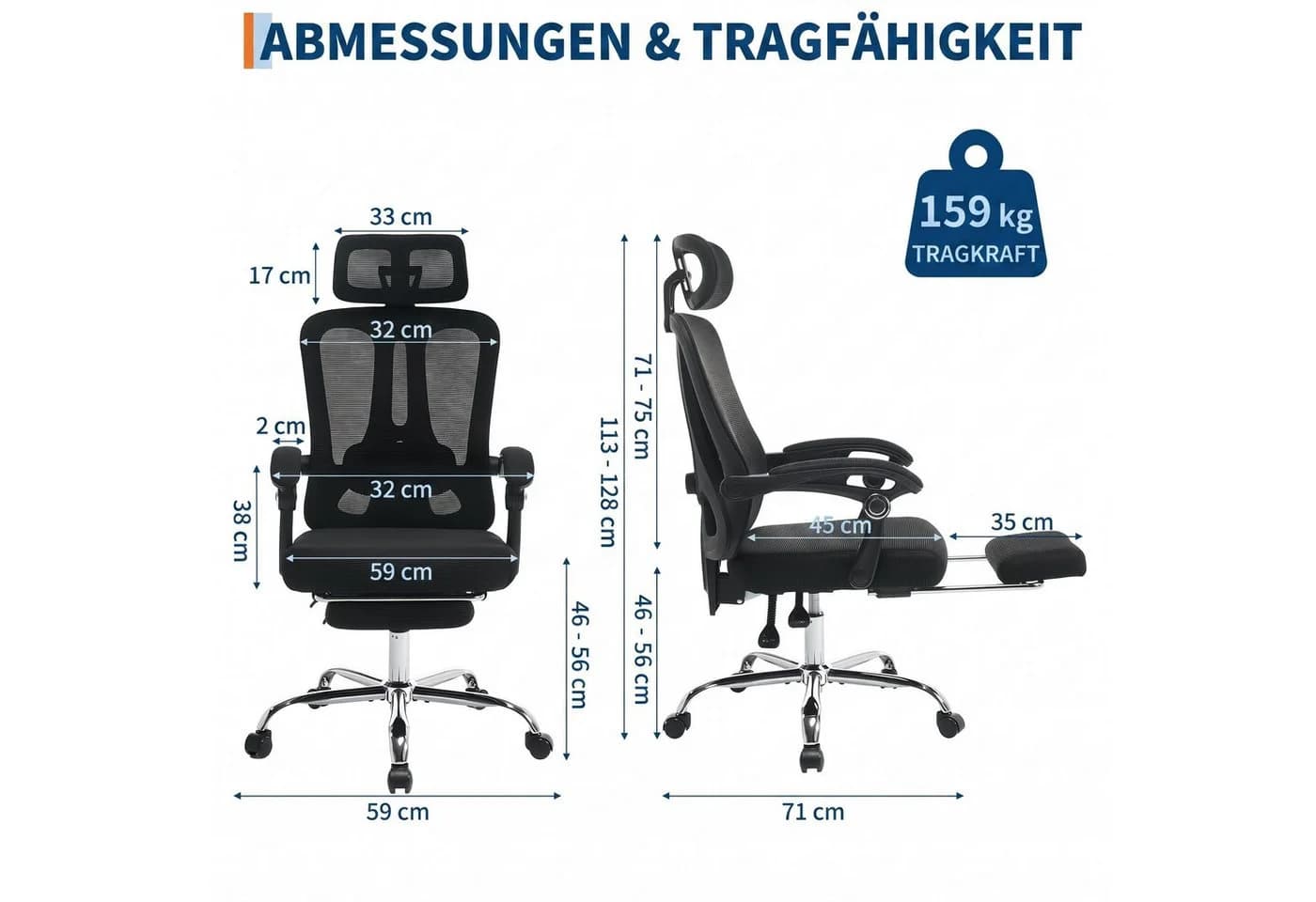 GarveeMore Bürostuhl Netzstoff Ergonomisch mit Lendenstütze - Bild 4