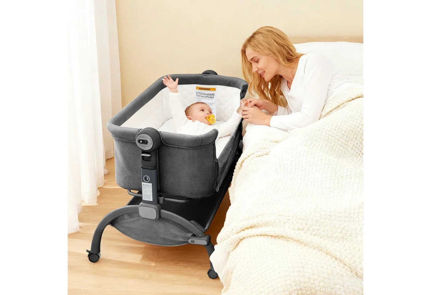 GarveeMore Beistellbett 3 in 1 Grau höhenverstellbar mit Anti-Reflux-Neigung