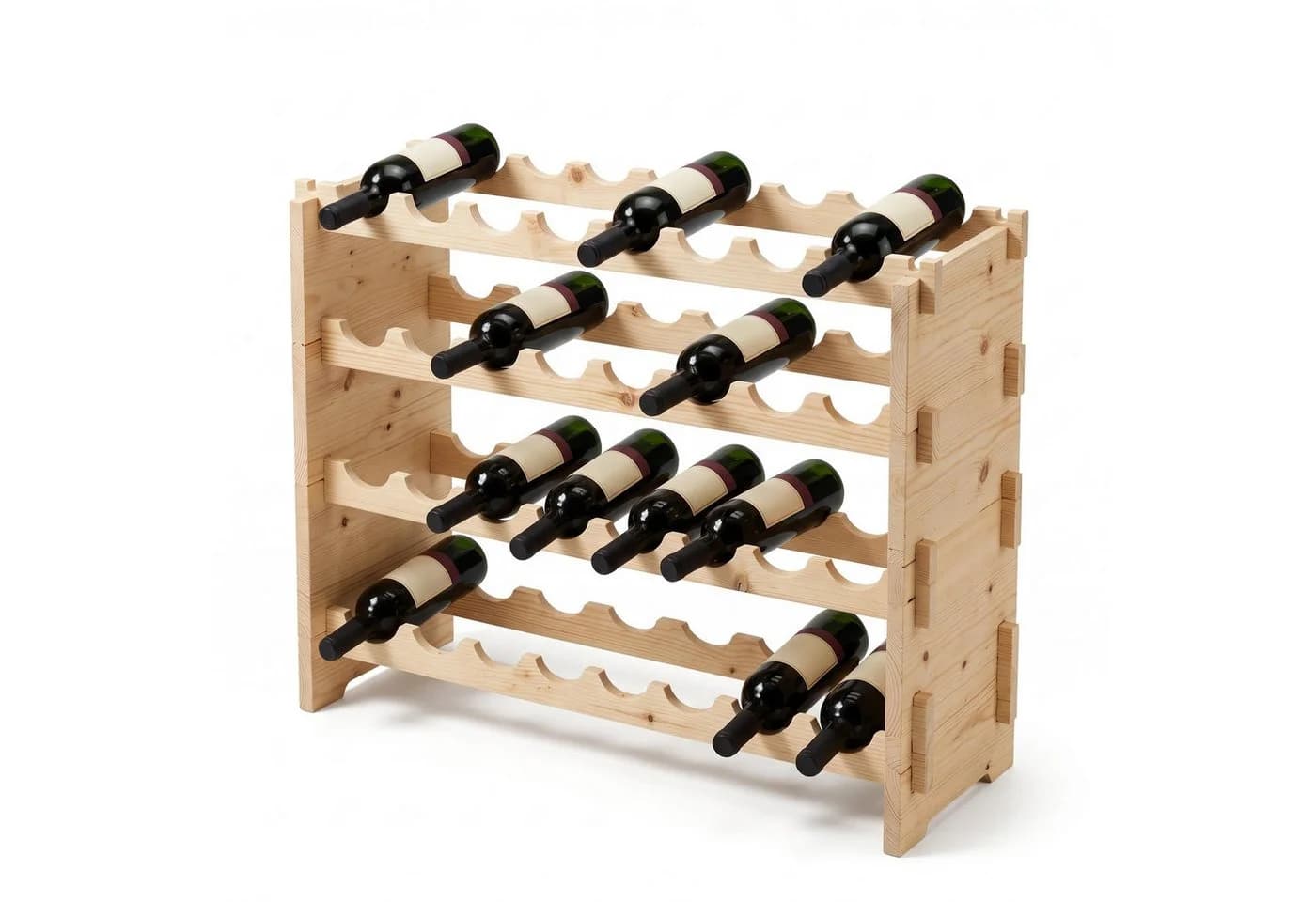 GarveeMore Weinregal aus massivem Kiefernholz, Natur, 4-12 Ebenen