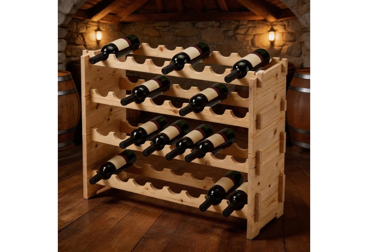 GarveeMore Weinregal aus massivem Kiefernholz, Natur, 4-12 Ebenen - Bild 2