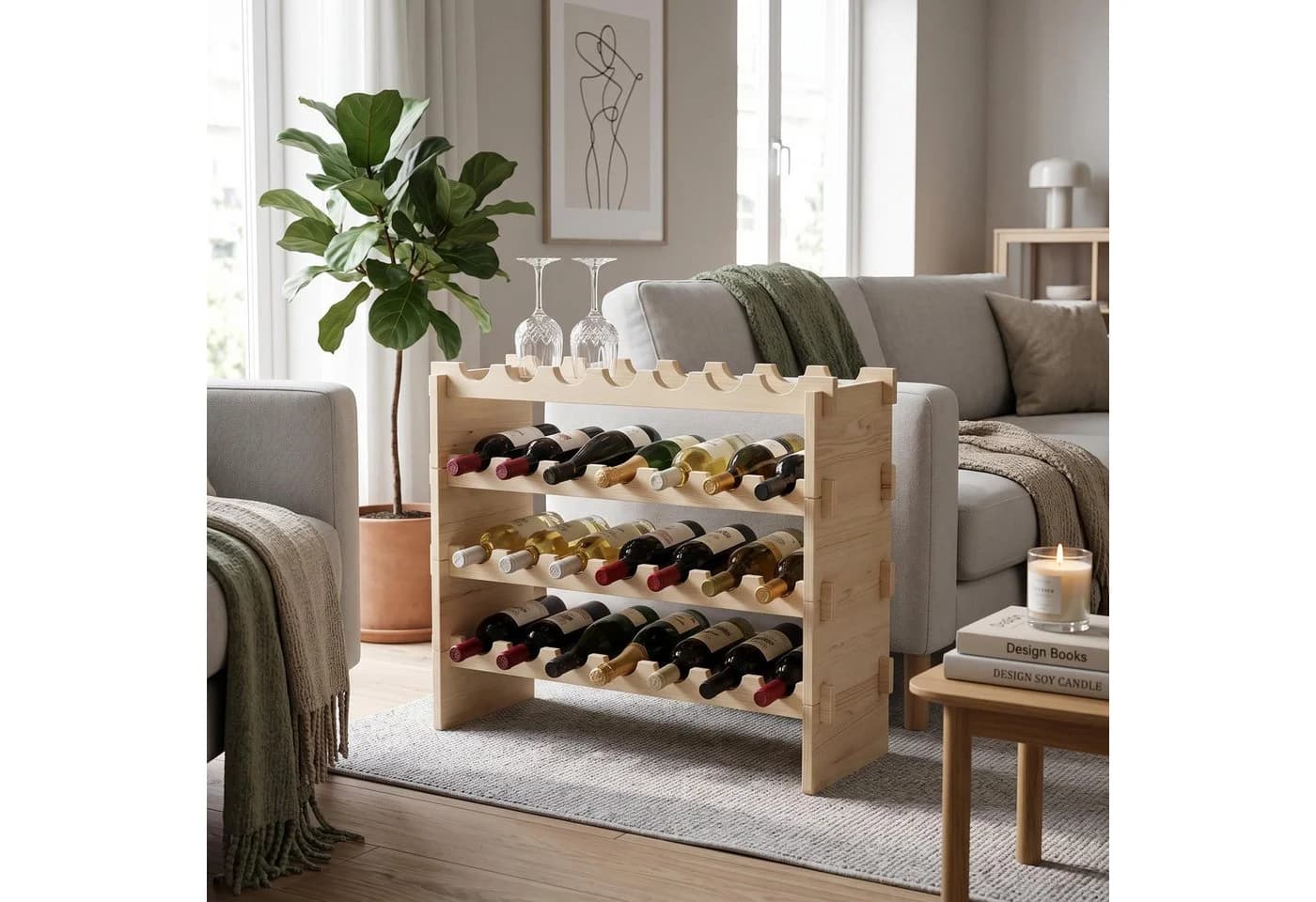 GarveeMore Weinregal aus massivem Kiefernholz, Natur, 4-12 Ebenen - Bild 3