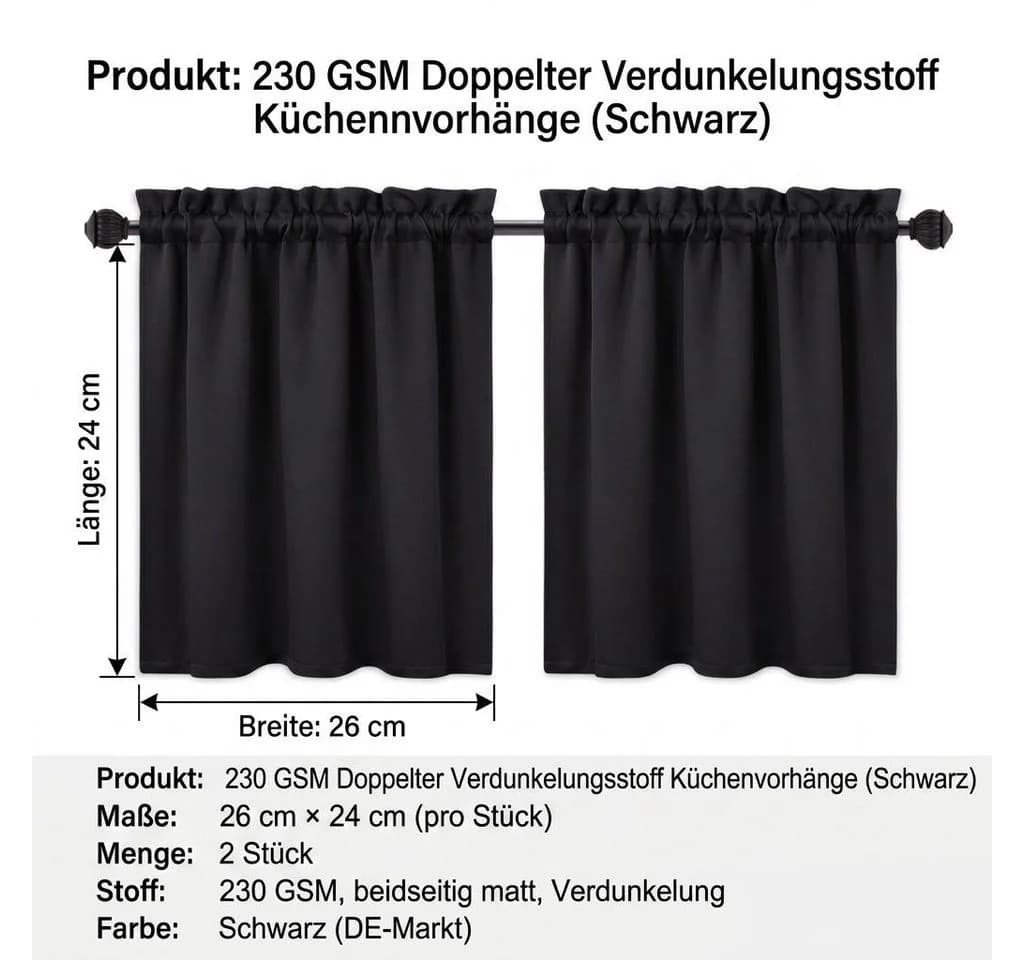 GarveeMore Verdunkelungsvorhang Schwarz 230 GSM Mikrofaser Set