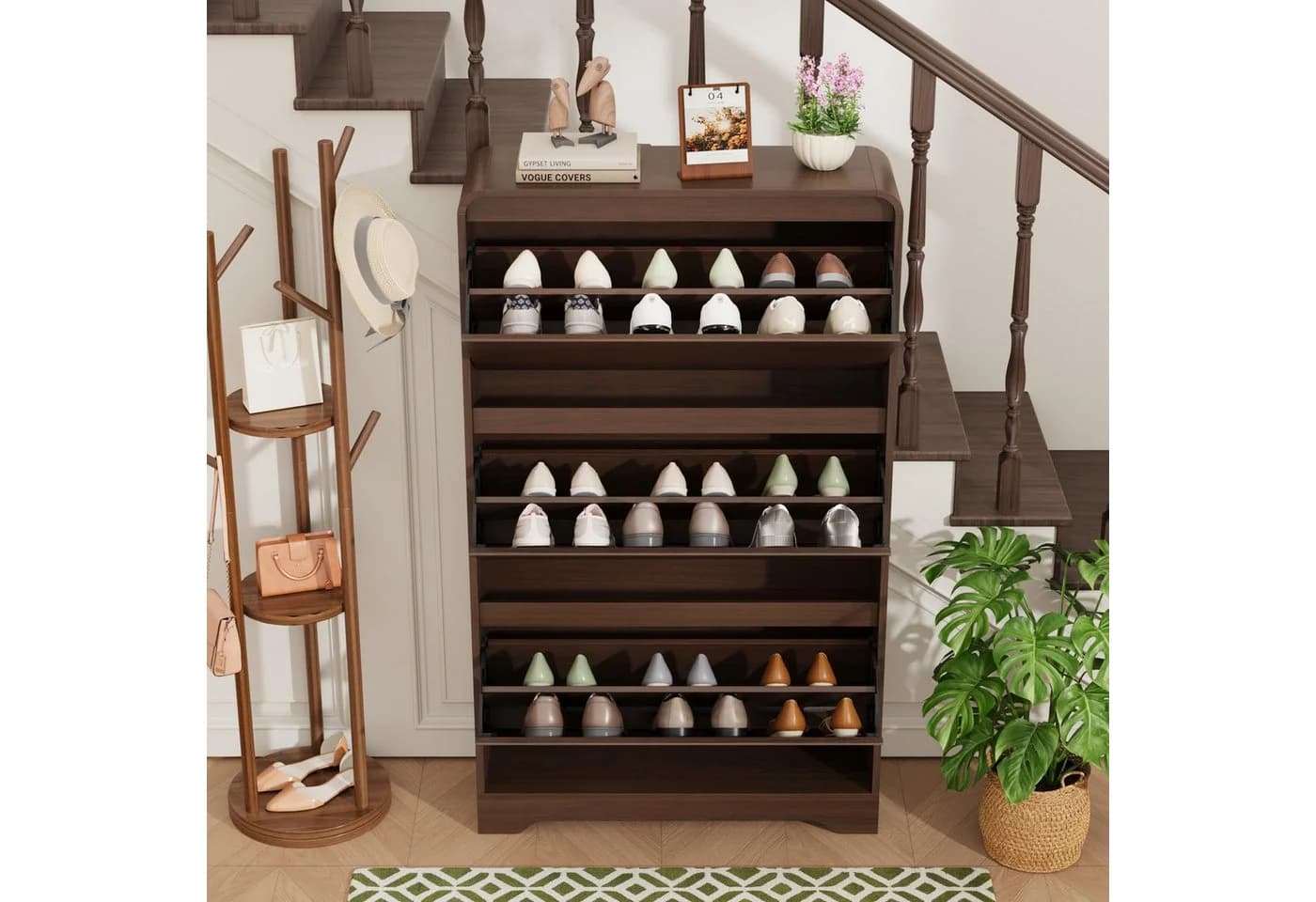 GarveeMore Schuhschrank Weiß Modernes Design mit Klapptüren