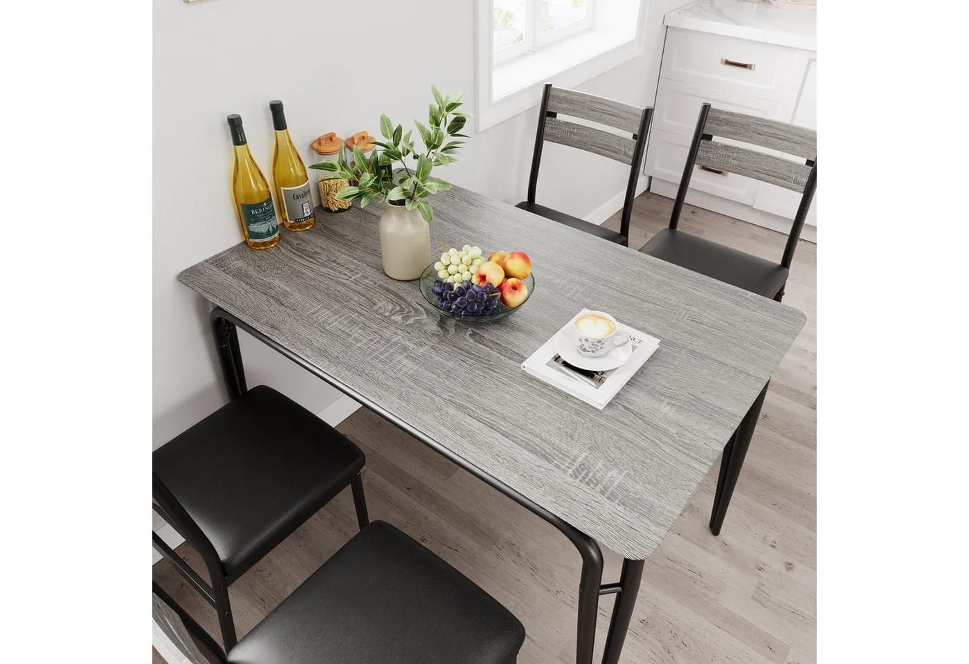 GarveeMore Essgruppe 5-tlg. Grau Holz Kunstleder