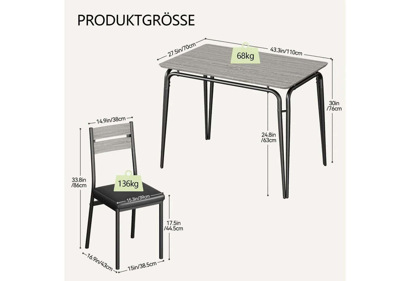 GarveeMore Essgruppe 5-tlg. Grau Holz Kunstleder - Bild 4