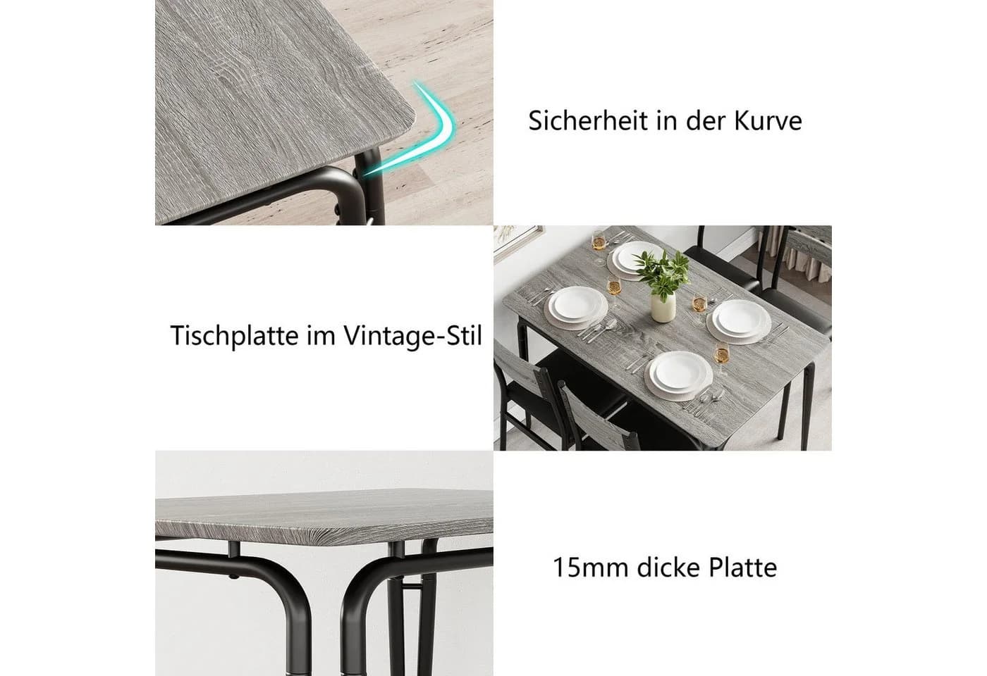 GarveeMore Essgruppe 5-tlg. Grau Holz Kunstleder - Bild 5