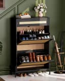 GarveeMore Schuhschrank Rattan-Optik verstellbare Böden Kippschutz Bild 2