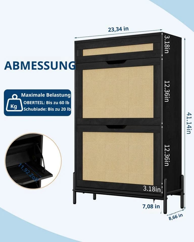 GarveeMore Schuhschrank Rattan-Optik verstellbare Böden Kippschutz - Bild 4