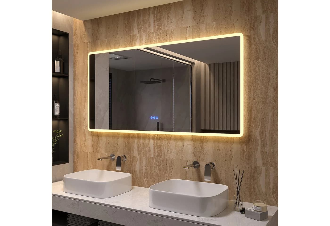 AQUALAVOS LED Badspiegel 140x70 cm Touch Beschlagfrei mit Beleuchtung