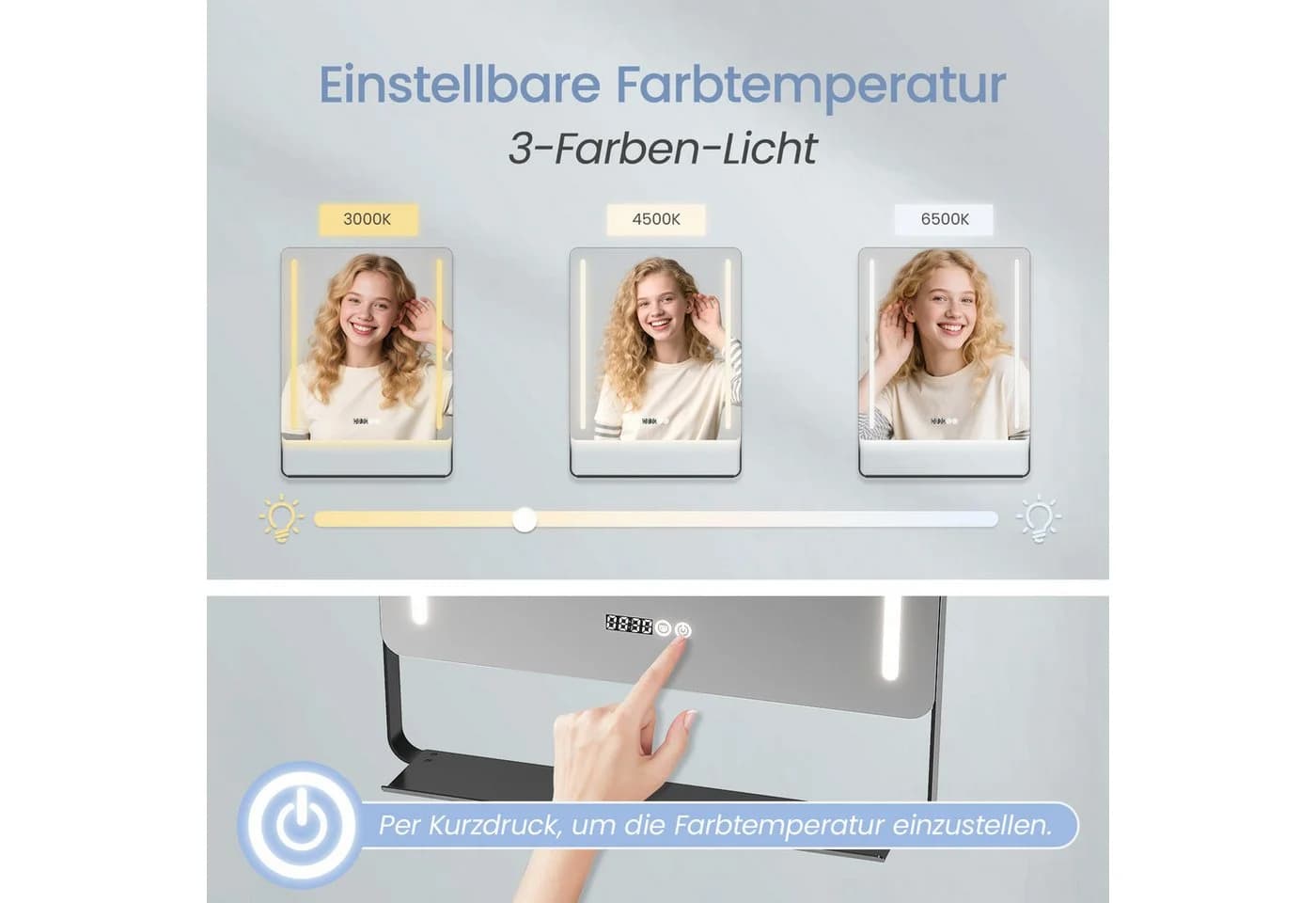 AQUALAVOS Badspiegel LED Uhr Lightspiegel mit Ablage 50x70cm - Bild 5
