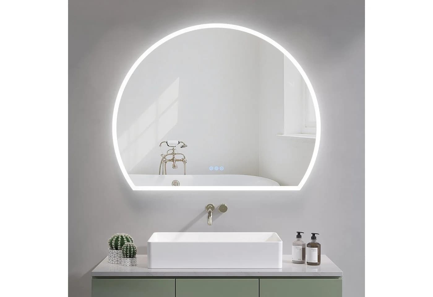 AQUALAVOS Badspiegel LED Halbrund 100x80cm Touch Beleuchtung - Bild 2