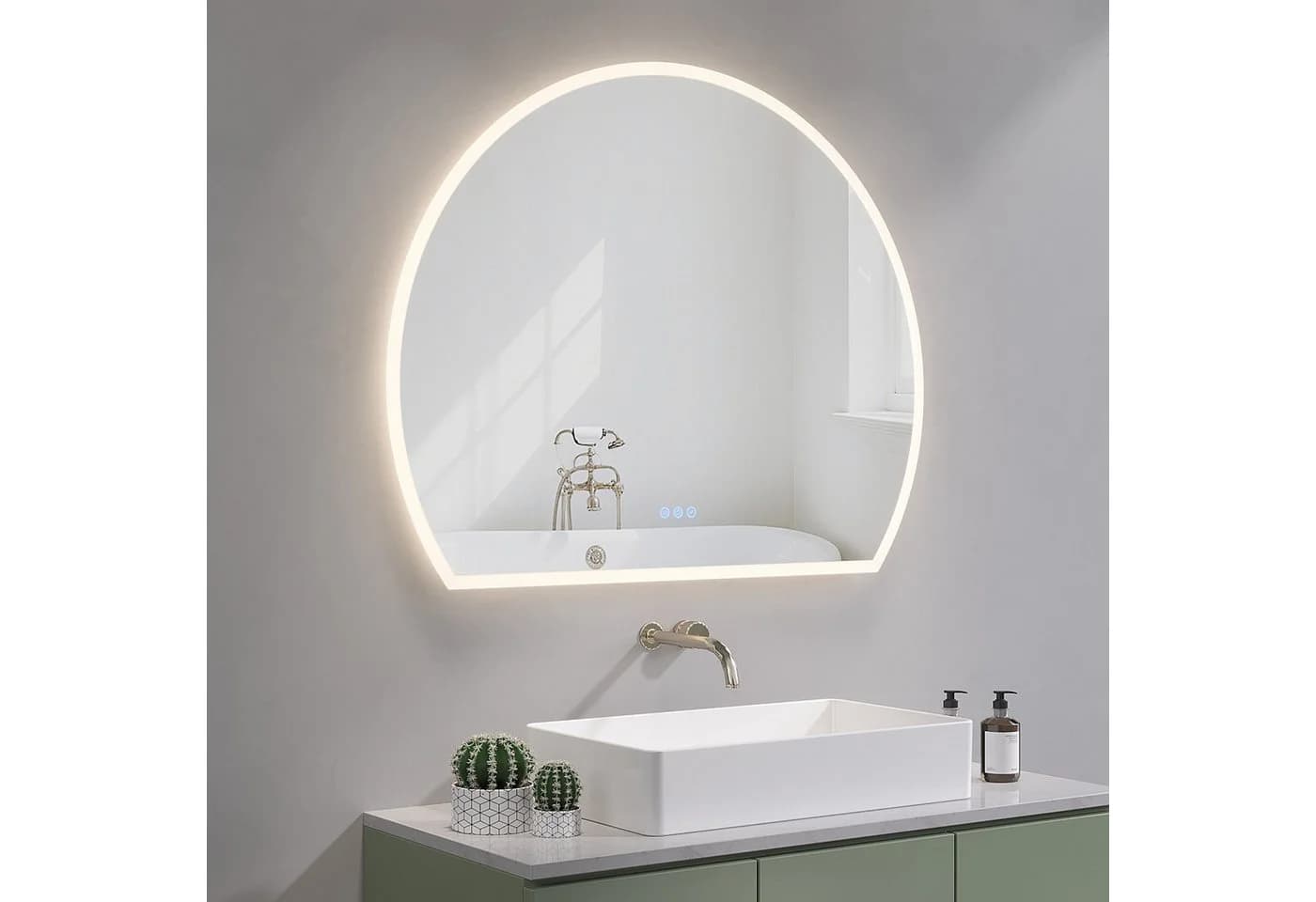AQUALAVOS Badspiegel LED Halbrund 100x80cm Touch Beleuchtung - Bild 3