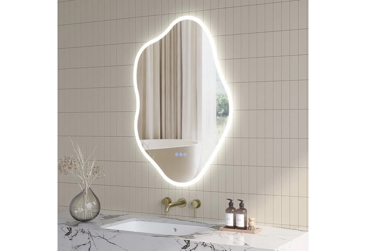 AQUALAVOS Badspiegel mit Beleuchtung Asymmetrisch