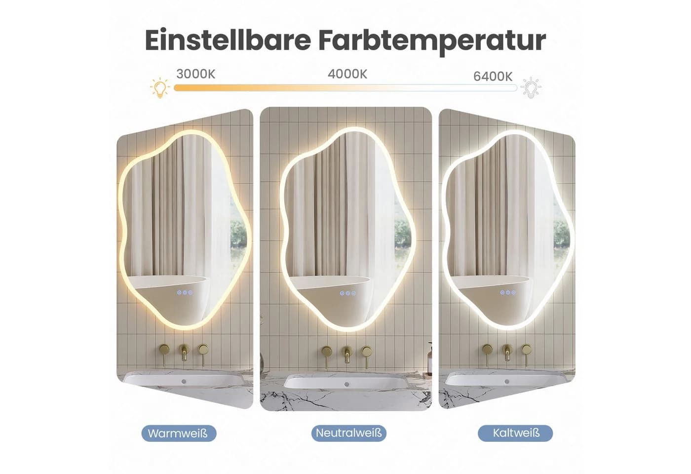 AQUALAVOS Badspiegel mit Beleuchtung Asymmetrisch - Bild 4