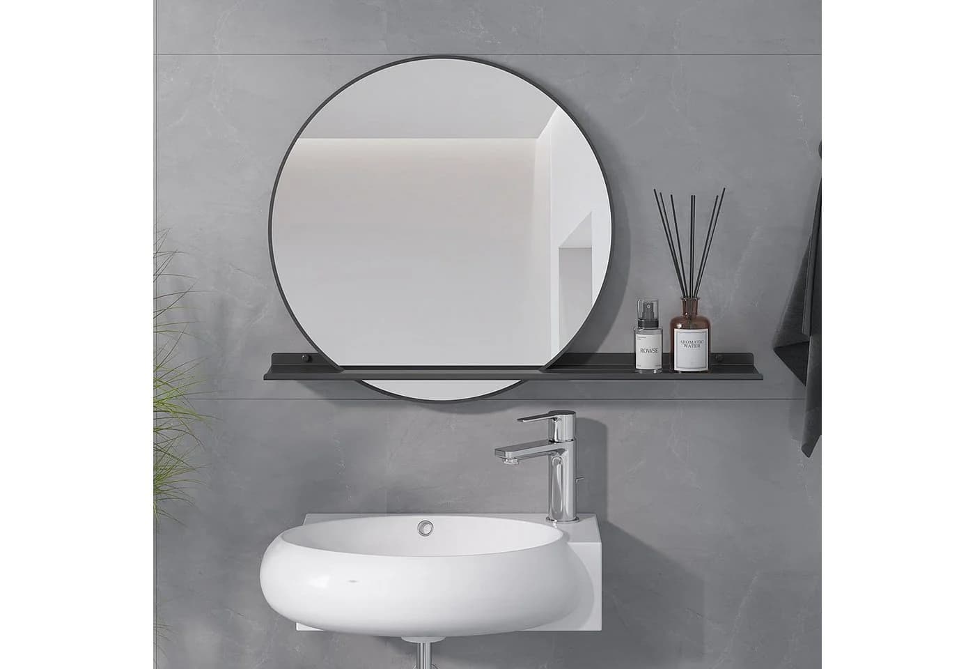AQUALAVOS Runder Badspiegel 50 cm Schwarz Rahmen - Bild 2