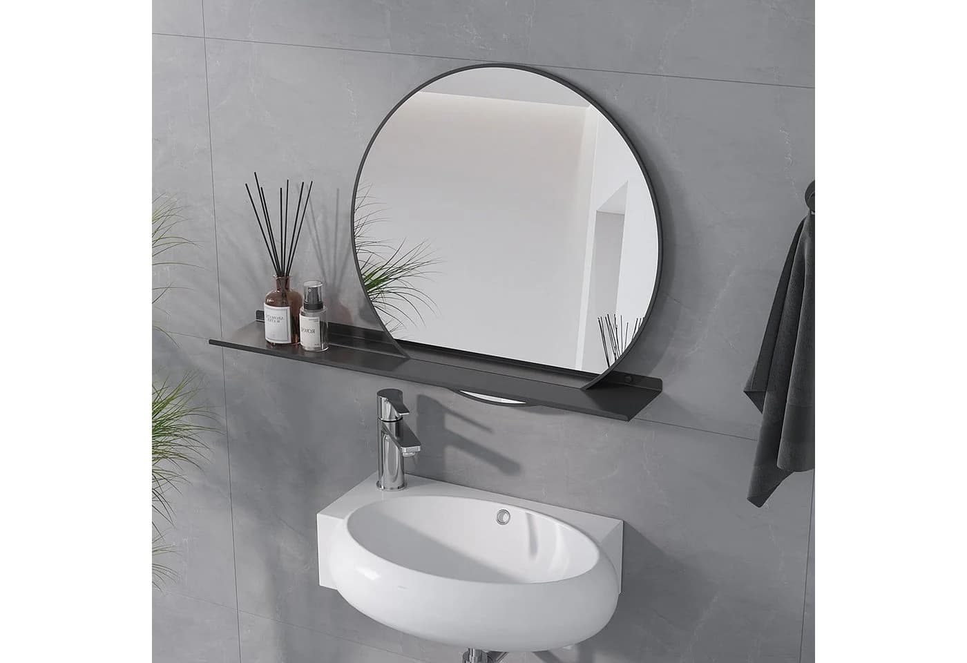 AQUALAVOS Runder Badspiegel 50 cm Schwarz Rahmen - Bild 3