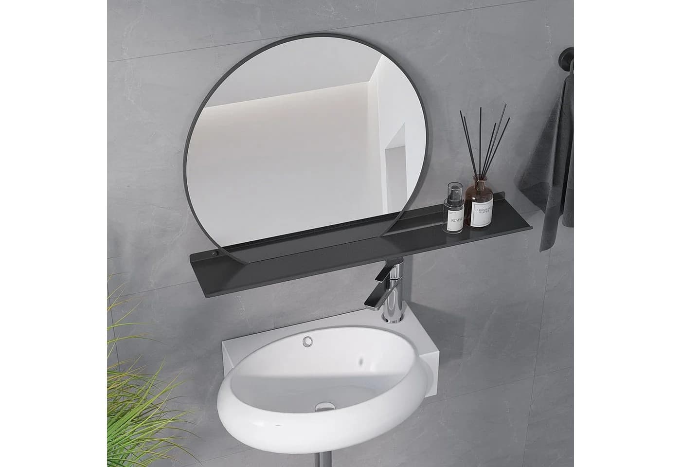 AQUALAVOS Runder Badspiegel 50 cm Schwarz Rahmen - Bild 4
