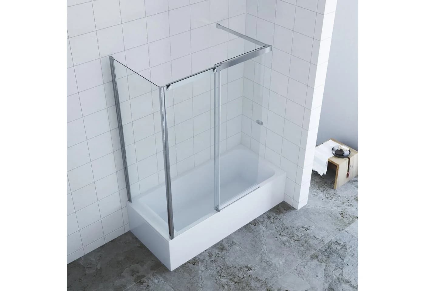 AQUALAVOS Badewannenaufsatz Duschabtrennung Eck Schiebetür 110x70x150cm - Bild 4